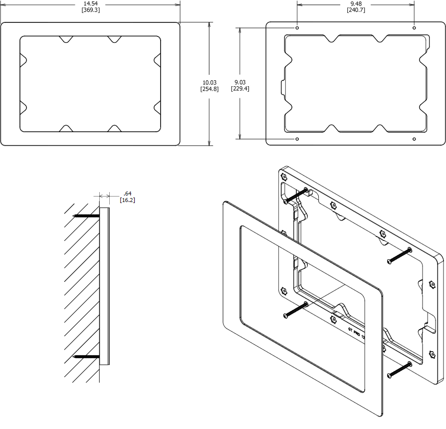 VidaMount On-Wall Enclosure Galaxy Note Pro 12.2 Dimensions