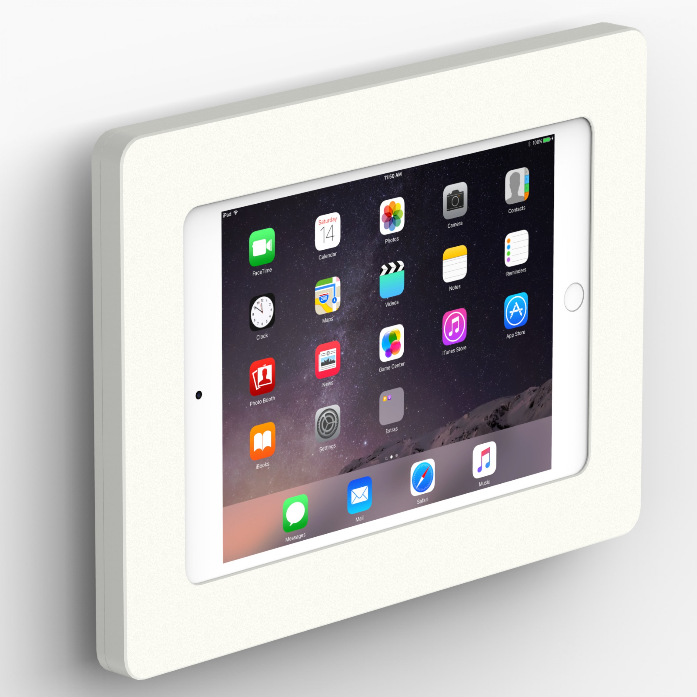 VidaMount iPad Mini 1, 2, & 3 White Enclosure w. Fixed Slim VESA Wall Mount