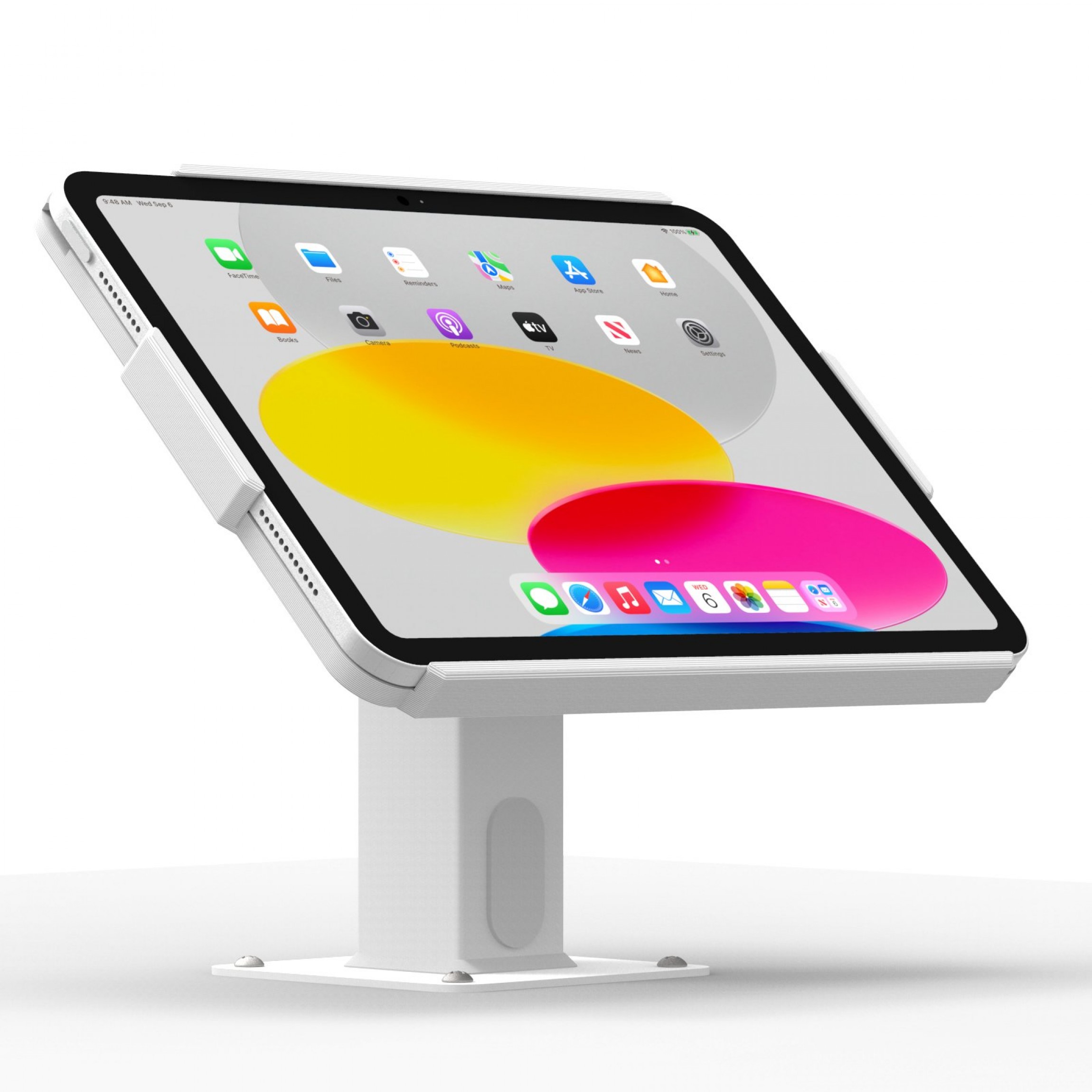 Black tabletop tablet kiosk stand with tilt
