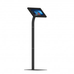 black floor-standing tablet display