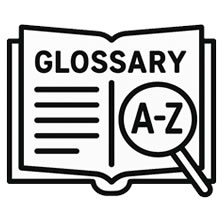 Line art representing pages from a dictionary