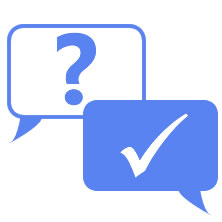 Two speech bubbles - one asking a question, one with a checkbox answer