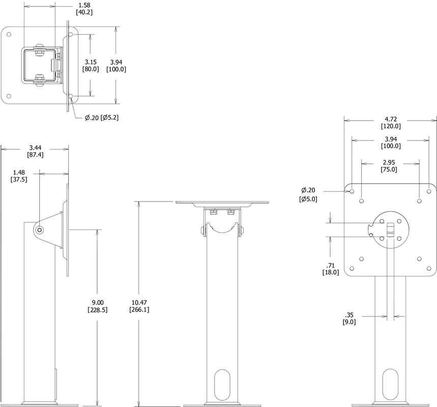 360 Tilting VESA 9-inch Surface Mount Dimensions