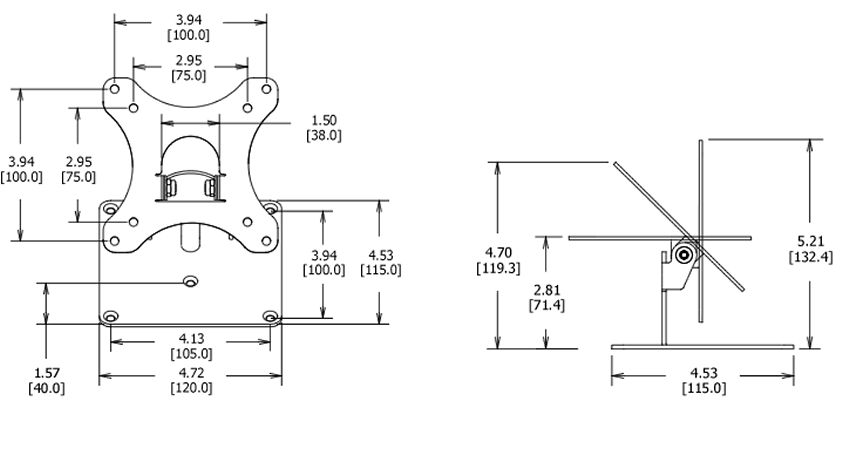 Adjustable Tilt Surface VESA Mount Dimensions