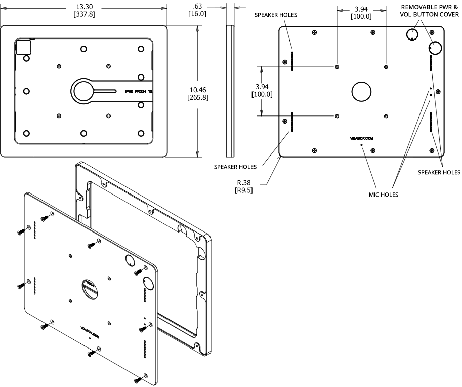 VidaMount VESA Enclosure 4th Gen iPad Pro 12.9 Dimensions