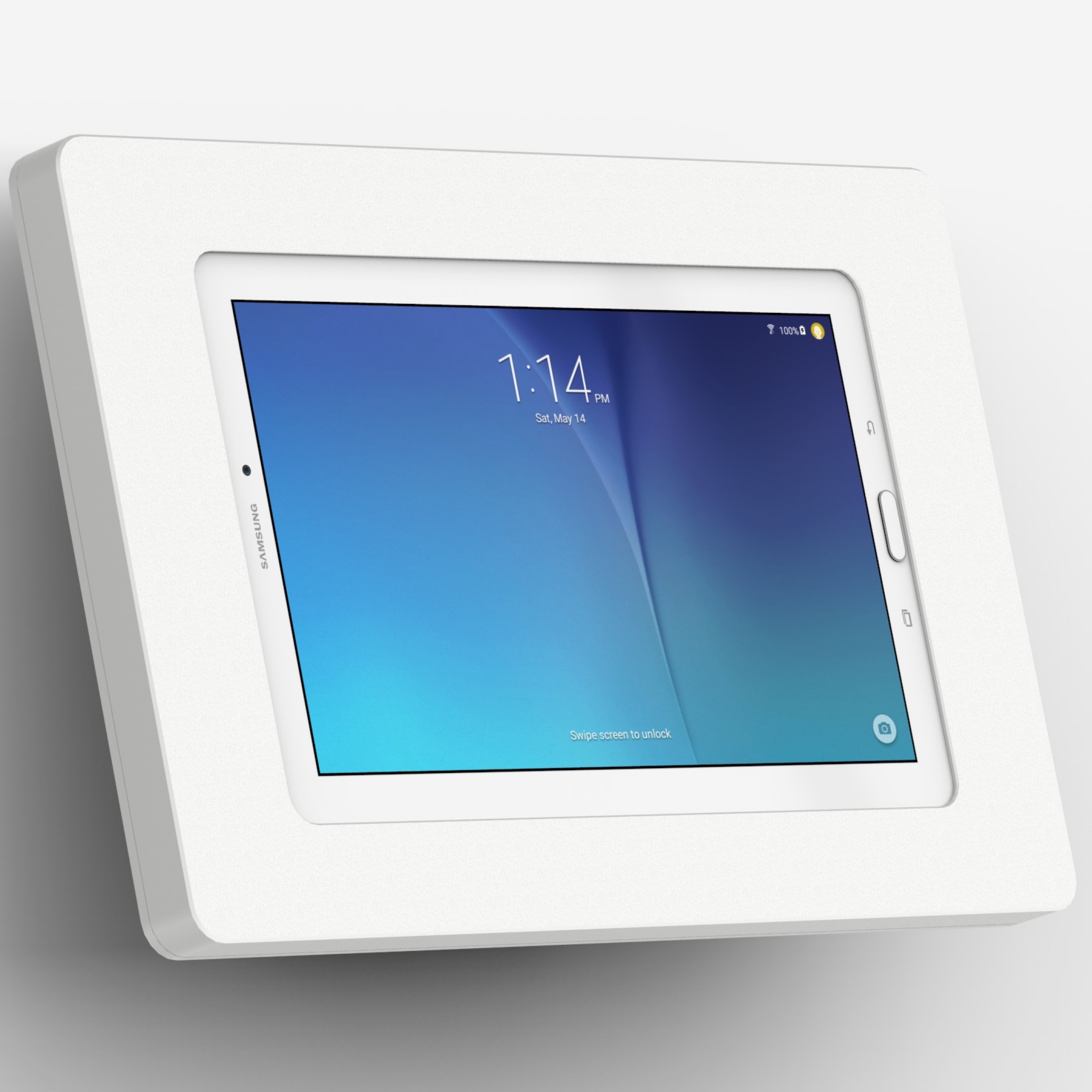 Vidamount Samsung Galaxy Tab E 9 6 White Enclosure W Fixed Tilted 15 Wall Mount