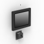 Assembly View | Tilting Enclosed Samsung Galaxy Tab A11+ 11" Enclosure aligned on top of Wall Mount [Front Iso View] - Black
