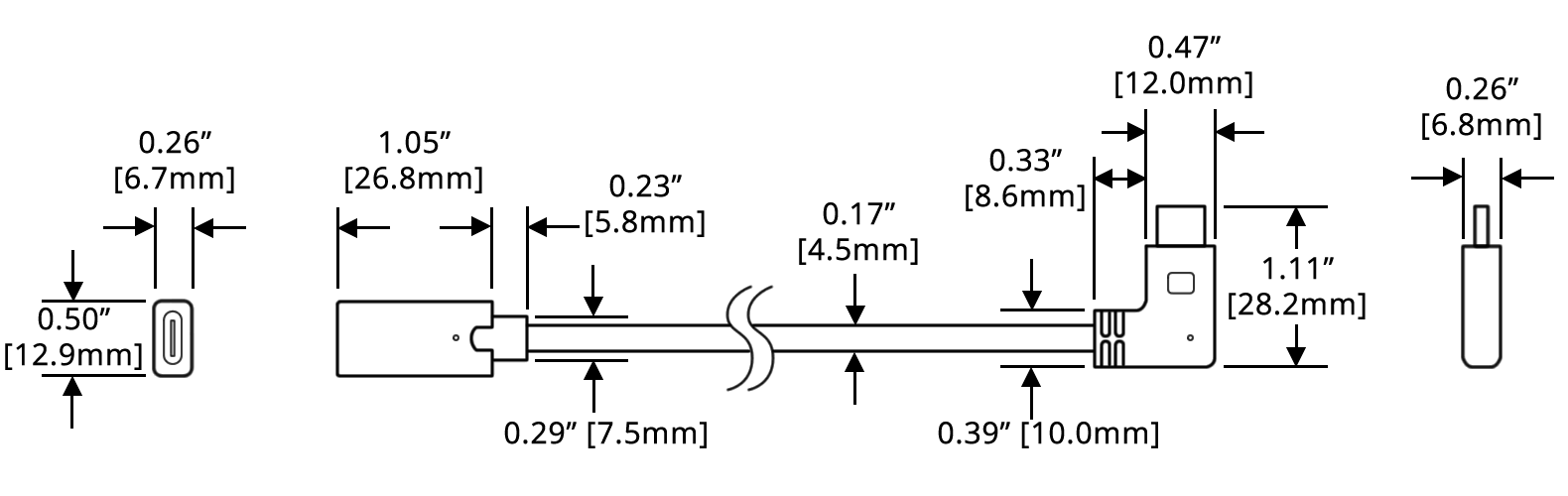 VidaPower USB-C 3.2 Gen 2 Extension Cable Dimensions