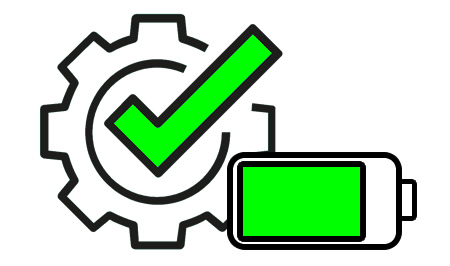 Gear and Battery Symbols with Green Checkbox