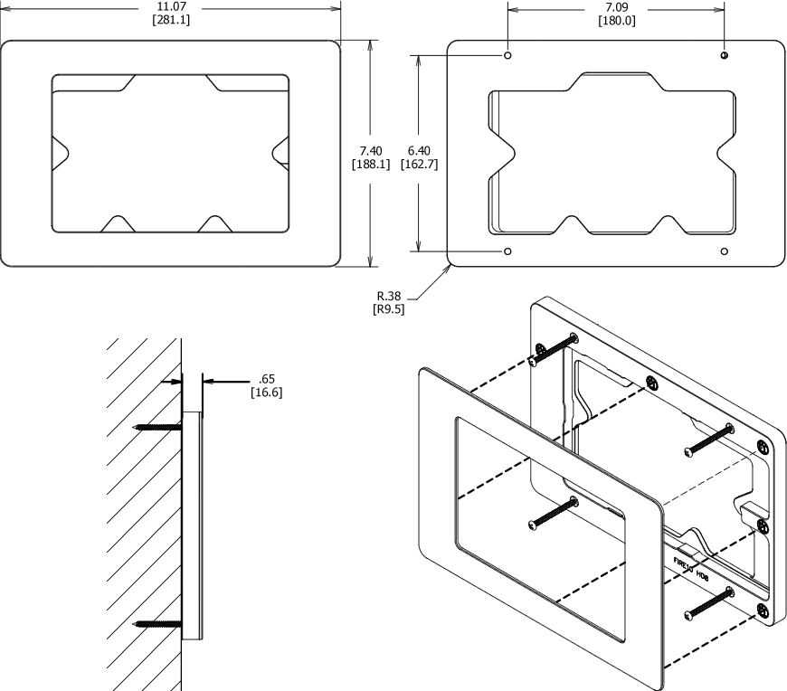 VidaMount On-Wall Enclosure Amazon Fire 10th Gen HD 8 & HD 8 Plus Dimensions