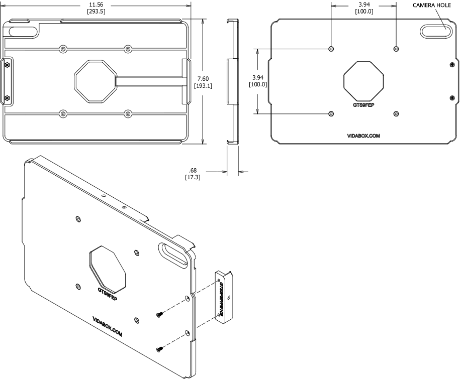 VidaMount OPNEVESA Enclosure Samsung Galaxy Tab S9 FE+ (12.4) Dimensions