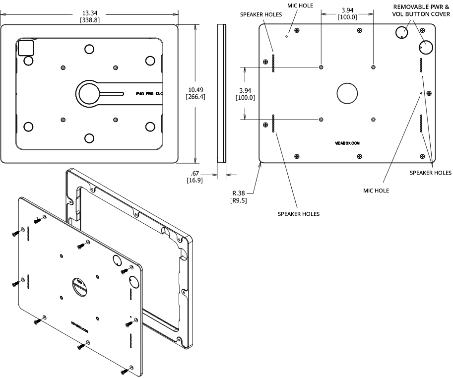 VidaMount VESA Enclosure 13-inch iPad Pro (M4) Dimensions