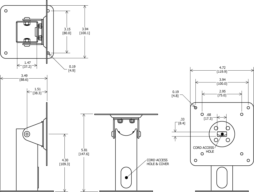 360 Tilting VESA Surface Mount Dimensions