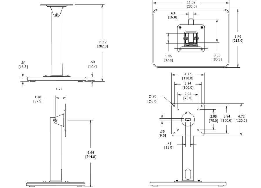 Portable 360 9-inch Stand Dimensions