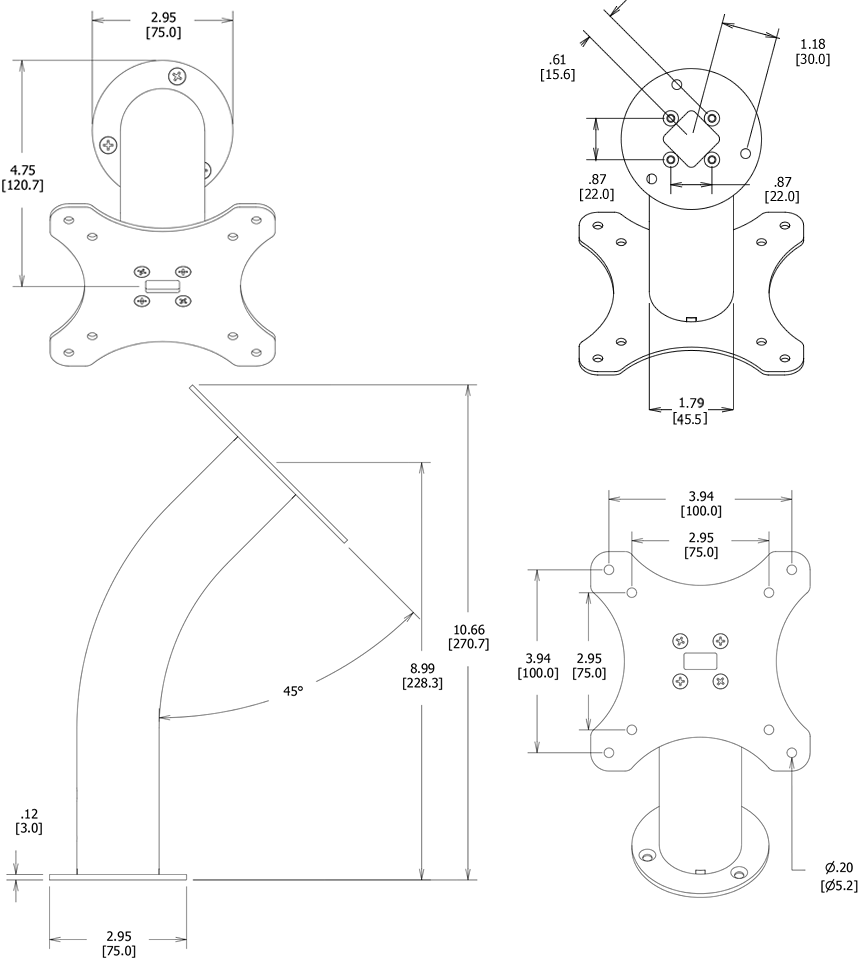 Fixed VESA Surface Mount Dimensions