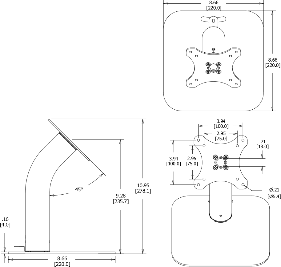 Portable Fixed VESA Surface Mount Dimensions