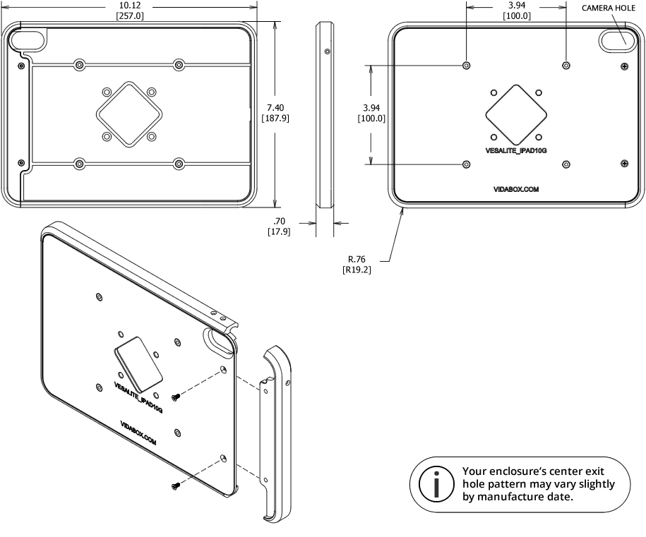 VidaMount VESA Slim Enclosure 10.9-inch iPad 10th Gen Dimensions