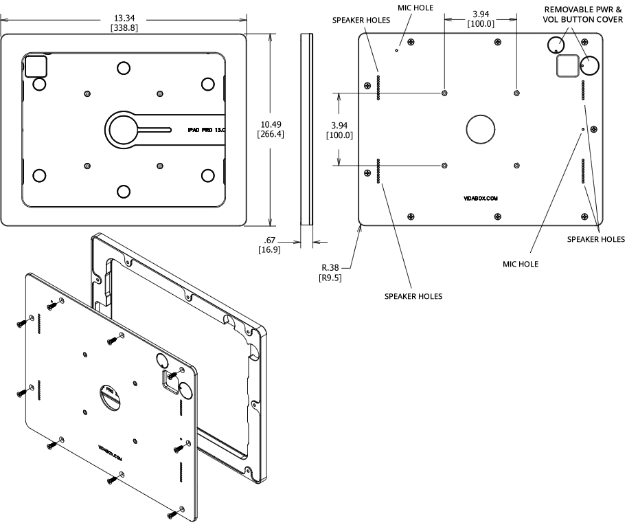 VidaMount VESA Enclosure 13-inch iPad Pro (M4) Dimensions