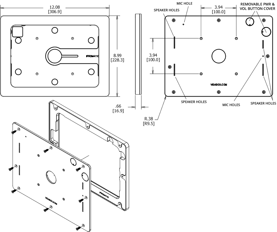 VidaMount VESA Enclosure 11-inch iPad Pro (M4) Dimensions