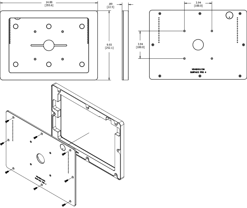 VidaMount VESA EnclosureMicrosoft Surface Pro 4, 5 & 6 Dimensions