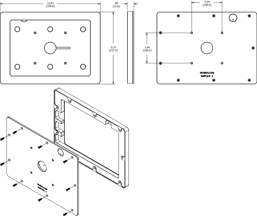 VidaMount VESA EnclosureMicrosoft Surface 3 Dimensions