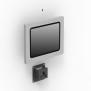 Assembly View | Tilting Enclosed Samsung Galaxy Tab A11+ 11" Enclosure aligned on top of Wall Mount [Front Iso View] - Light Grey