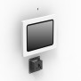 Assembly View | Tilting Enclosed Samsung Galaxy Tab A11+ 11" Enclosure aligned on top of Wall Mount [Front Iso View] - White