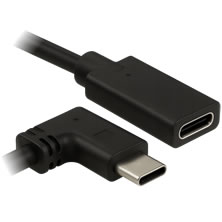 Black Extension cable with Male USBC 90 connector and Female USBC Straight Connector