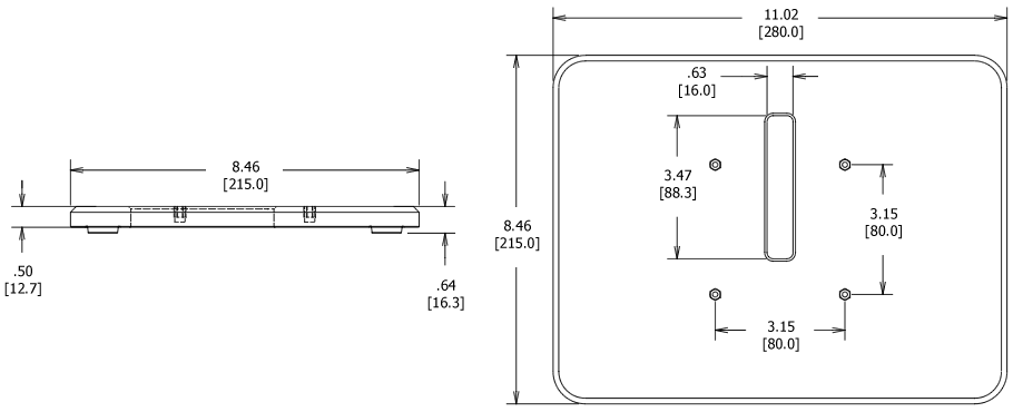 Base Piece for 360 VESA Surface Mount Dimensions