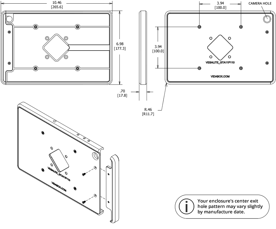 VidaMount VESA Lite Enclosure Samsung Galaxy Tab A11+ 11.0 (2026) Dimensions