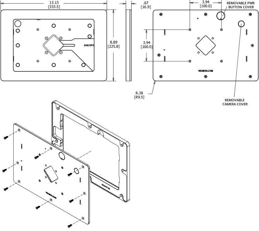 VidaMount VESA Enclosure Samsung Galaxy Tab A11+ 11.0 (11) Dimensions