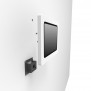 Exploded Assembly | Tilting Enclosed Samsung Galaxy Tab A11+ 11" Enclosure aligned with Wall Mount [Side Iso View] - White