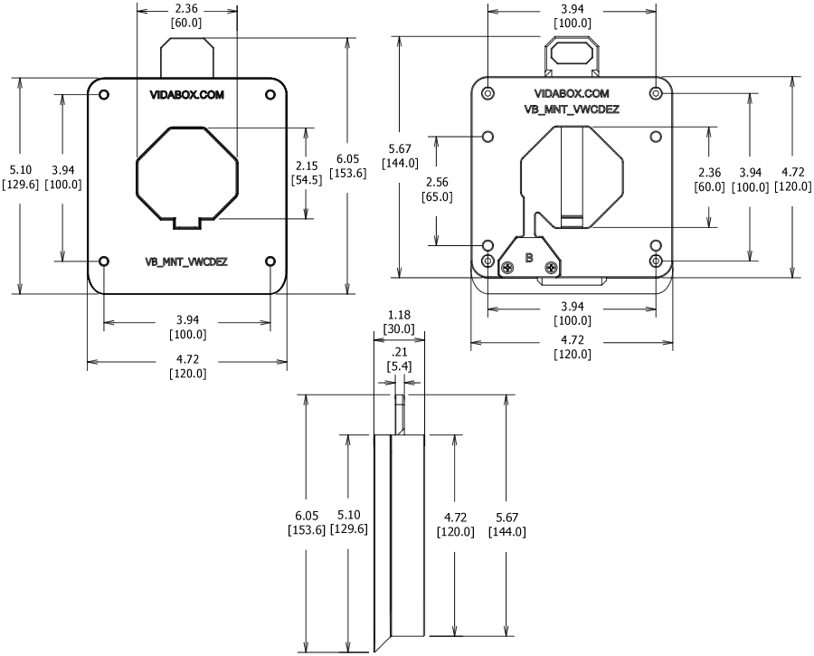 VESA 100 / Wall VidaMount ChargeDOCK EZ Dimensions