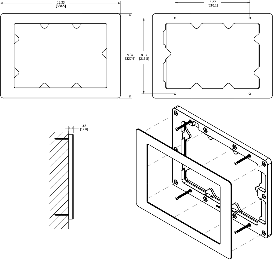 VidaMount On-Wall Enclosure Microsoft Surface 3 Dimensions