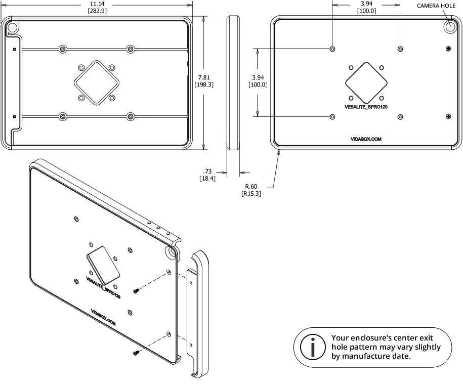 VidaMount VESA Lite Enclosure Microsoft Surface Pro 12 inch Dimensions