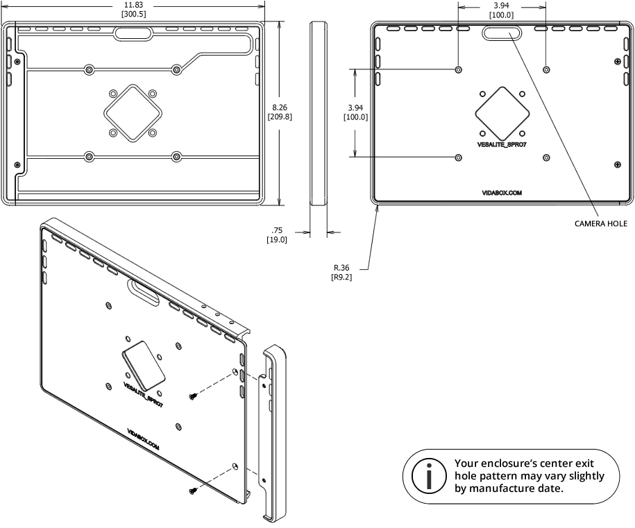 VidaMount VESA Lite Enclosure Microsoft Surface Pro 7 / 7+ Dimensions