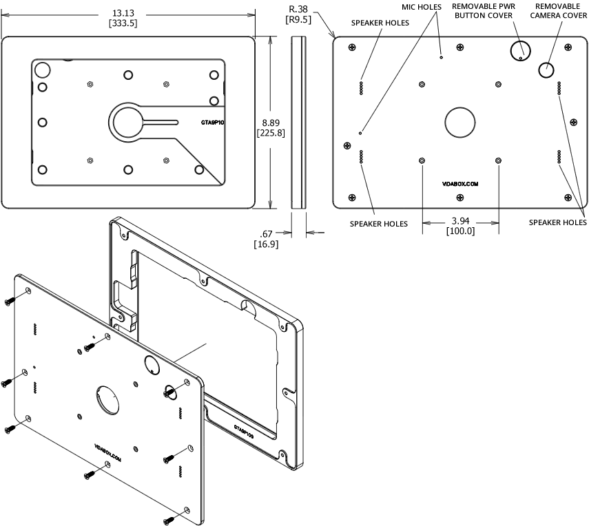 VidaMount VESA Enclosure Samsung Galaxy Tab A9+ 10.9 (11) Dimensions