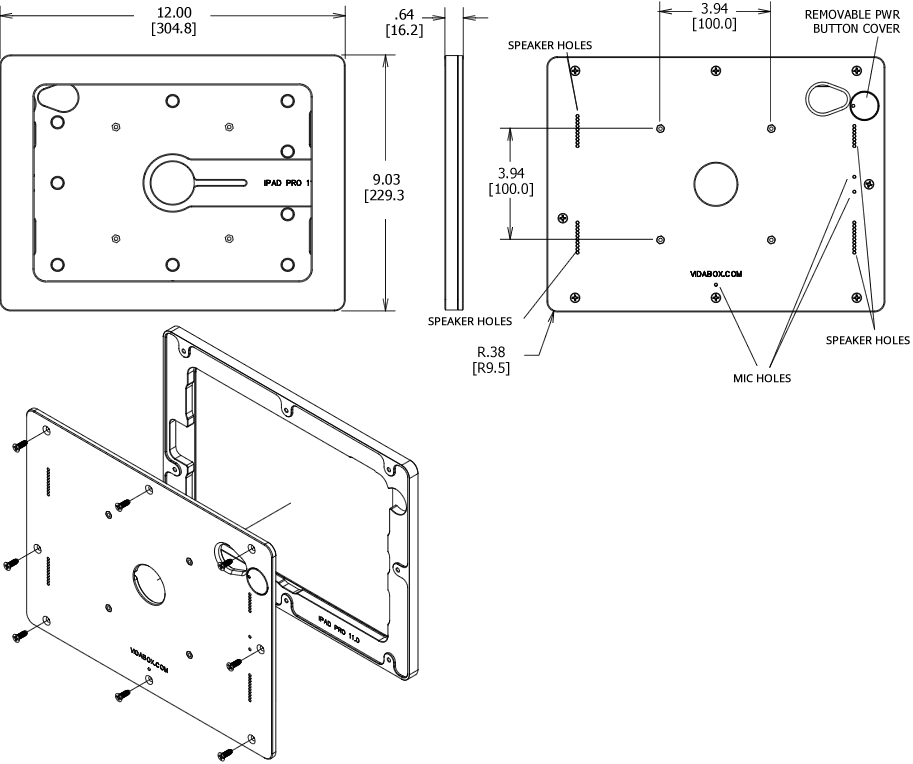 VidaMount VESA Enclosure iPad Pro 11.0 Dimensions