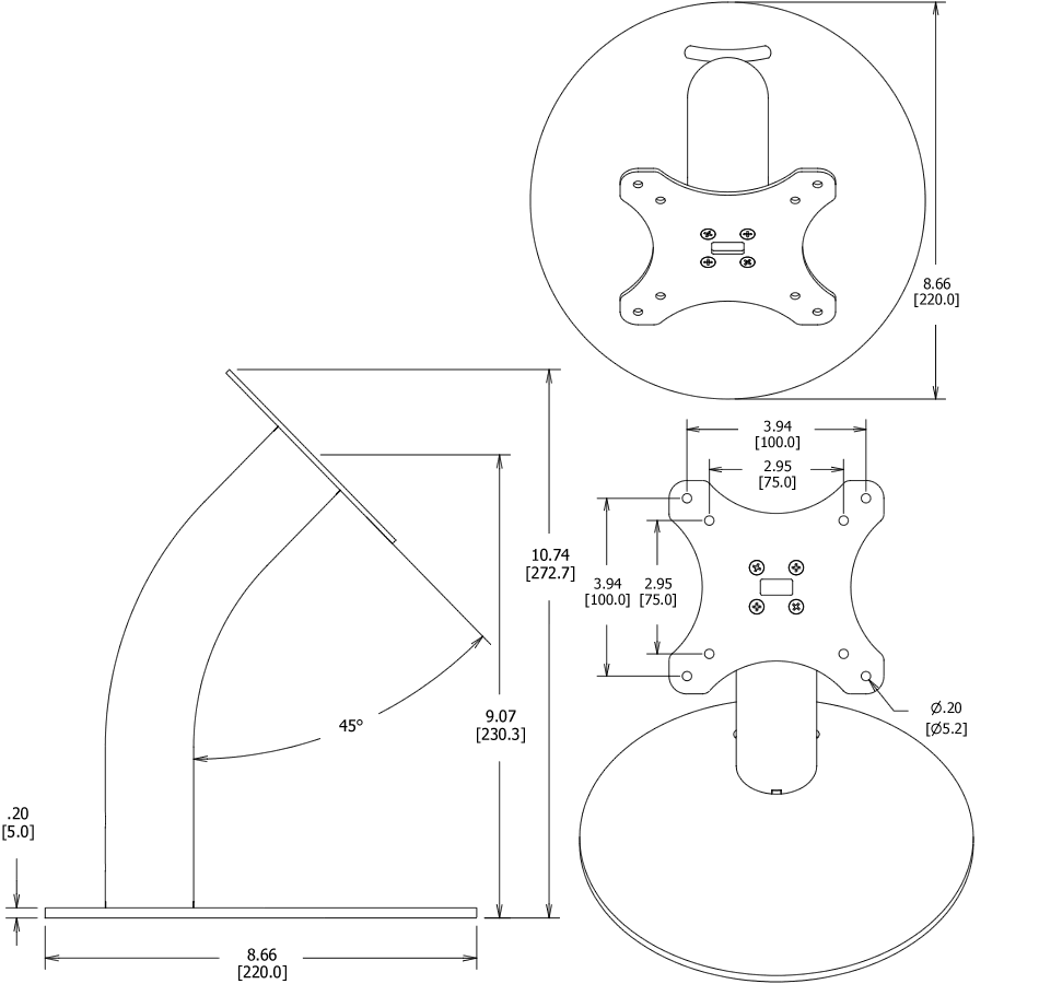 Portable Fixed VESA Stand Dimensions