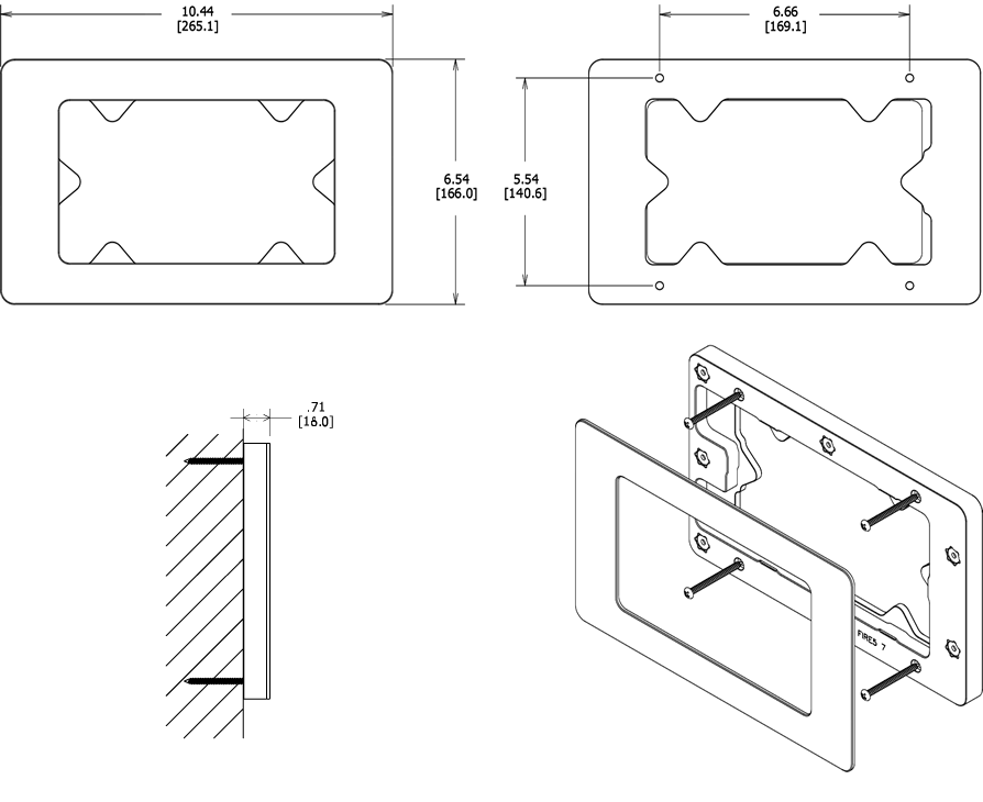 VidaMount On-Wall Enclosure Amazon Fire 7-inch Dimensions