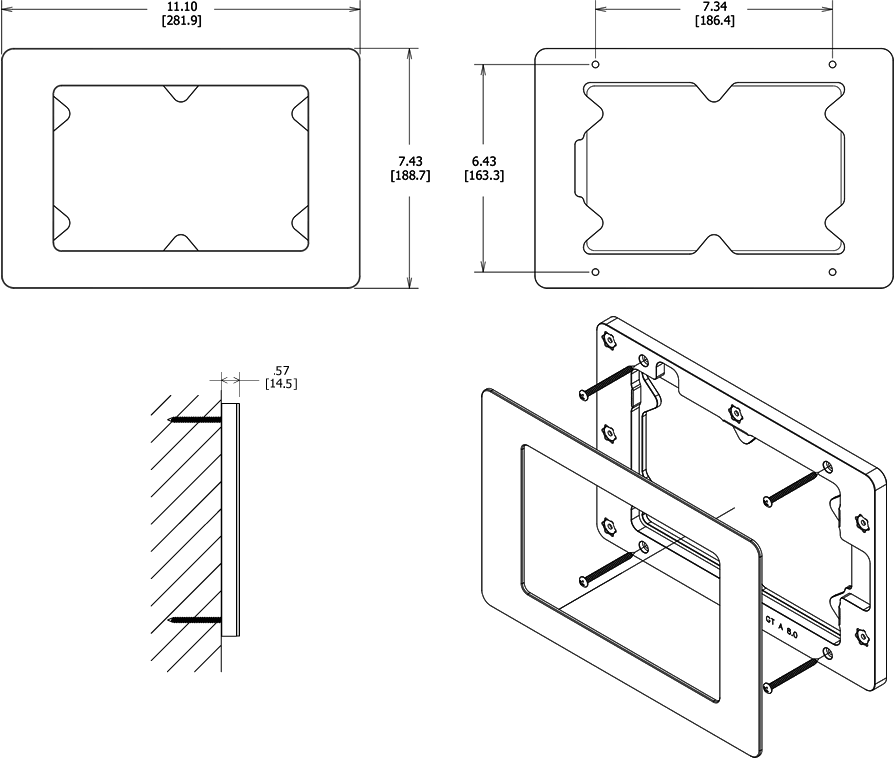 VidaMount On-Wall Enclosure Galaxy Tab A 8.0 (2015 version) Dimensions