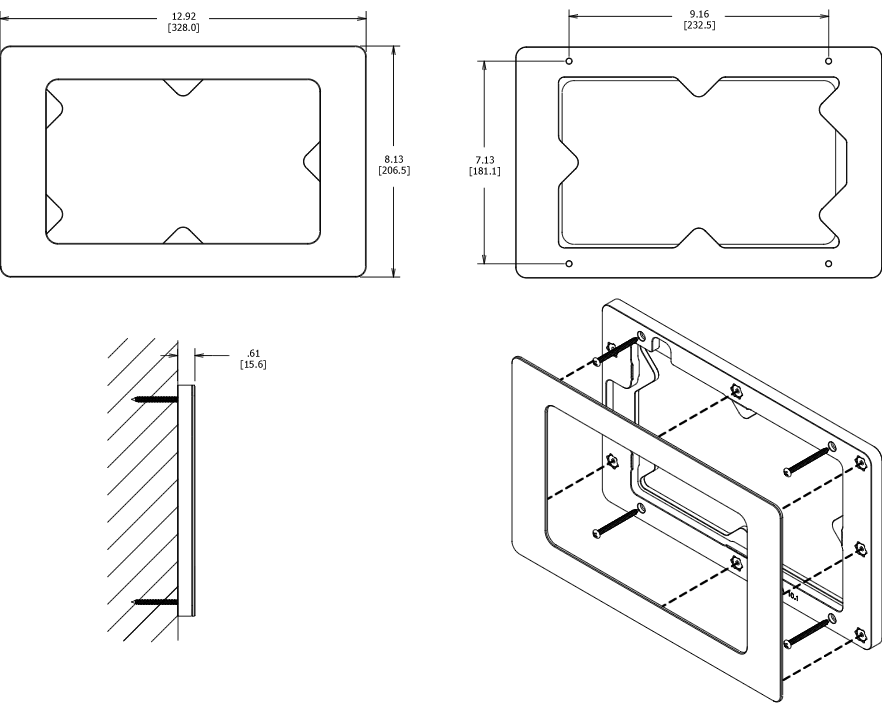 VidaMount On-Wall Enclosure Galaxy Tab A 10.1 (2016 version) Dimensions