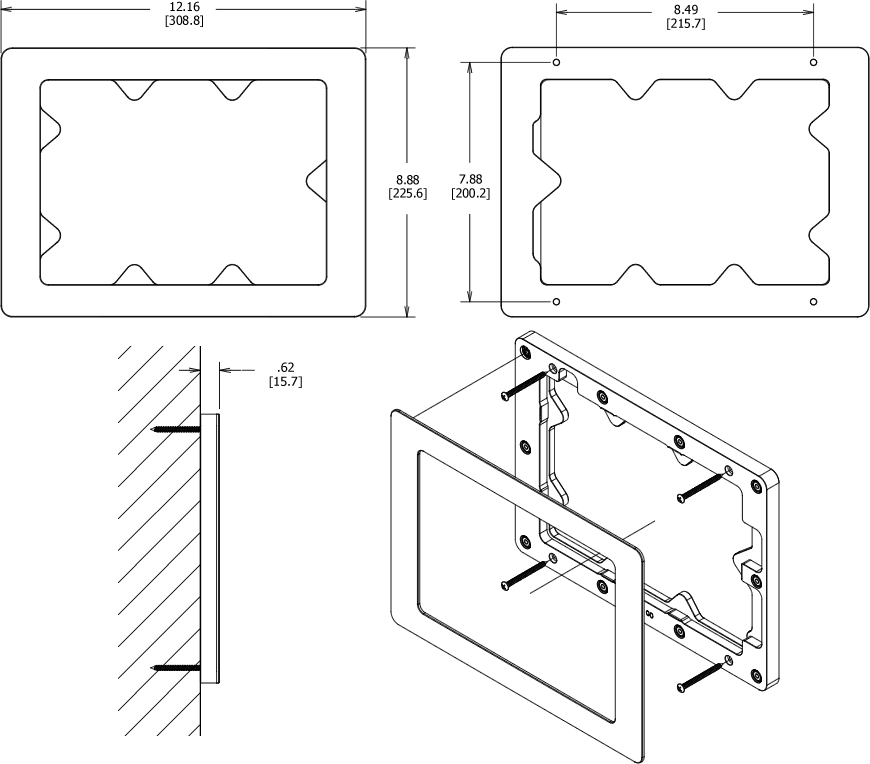 VidaMount On-Wall Enclosure Microsoft Surface Go Dimensions