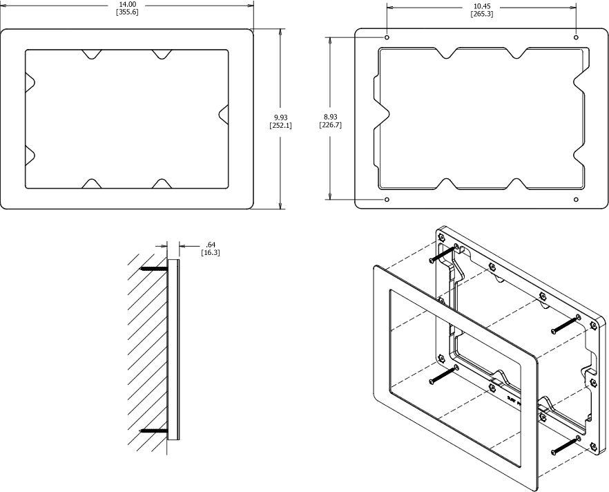VidaMount On-Wall Enclosure Surface Pro 6 / Pro 5 / Pro 4 Dimensions