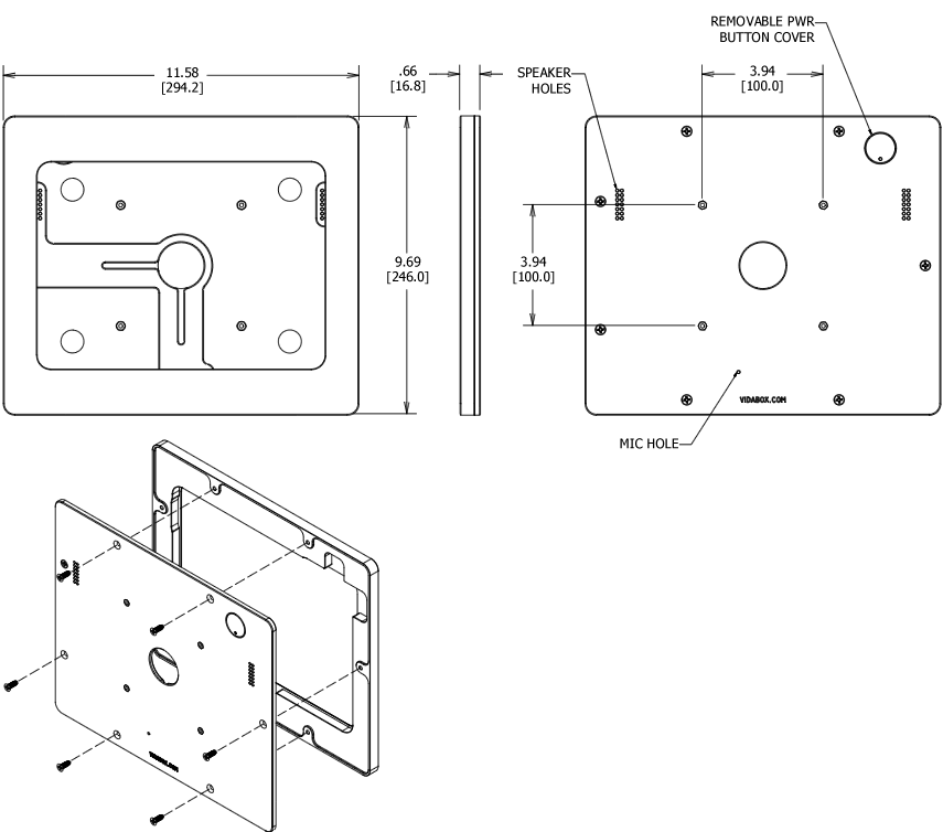 VidaMount VESA Enclosure Galaxy Tab 4 10.1 Dimensions