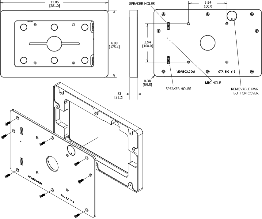 VidaMount VESA Enclosure Samsung Galaxy Tab A 8.0 (2019) Dimensions