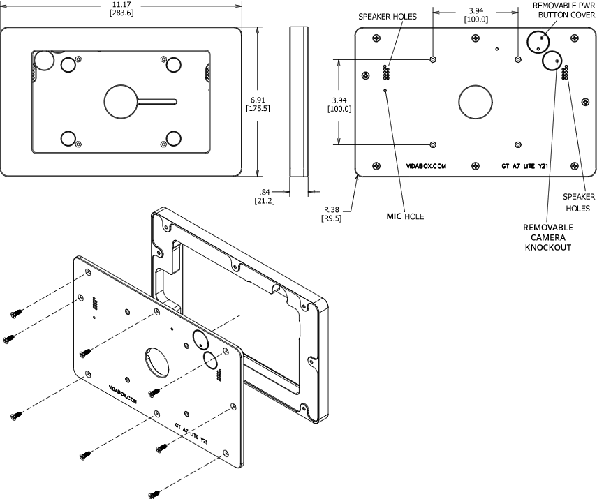 VidaMount VESA Enclosure Samsung Galaxy Tab A7 Lite 8.7 Dimensions