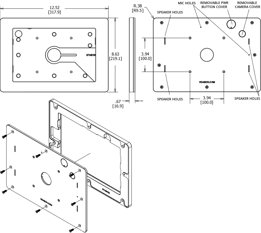 VidaMount VESA Enclosure Galaxy Tab A8 10.5 (2021) Dimensions