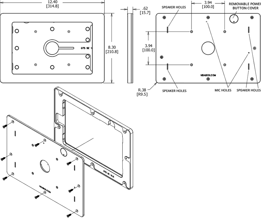 VidaMount VESA Enclosure Galaxy Tab S5e 10.5 Dimensions