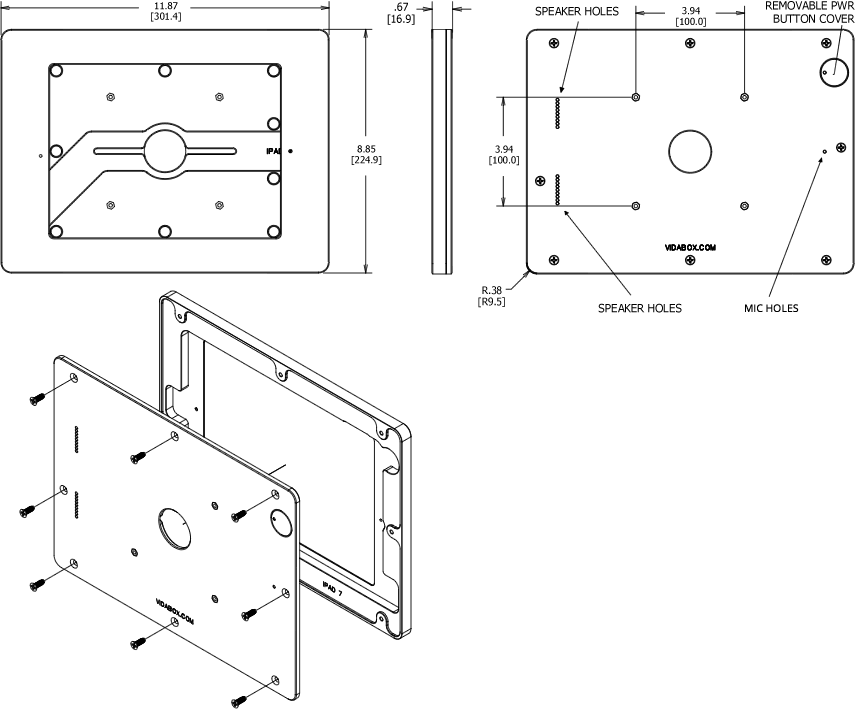 VidaMount VESA Enclosure10.2-inch iPad 7th & 8th Gen Dimensions